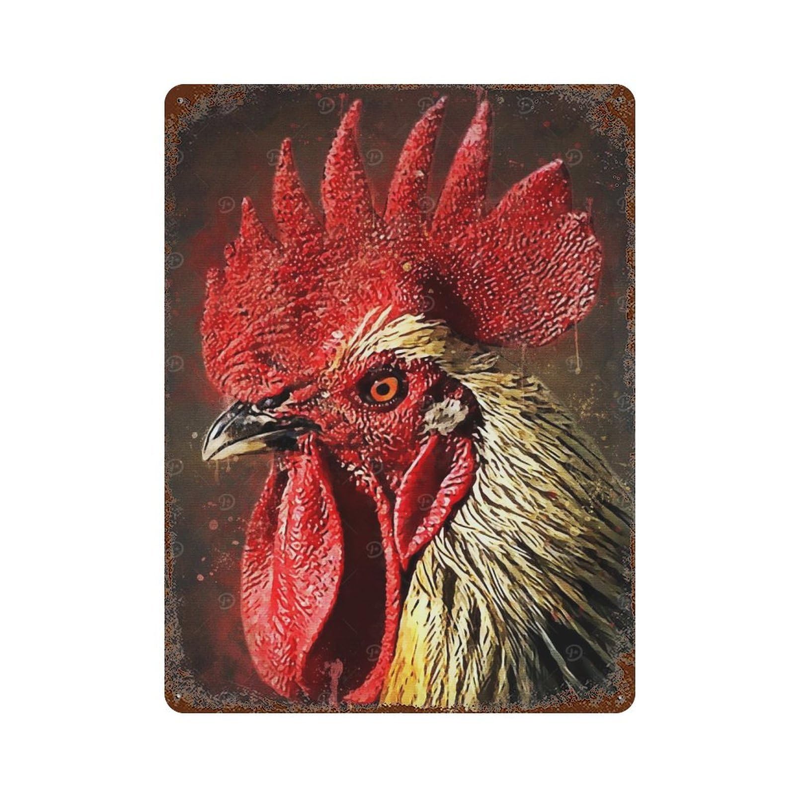 Black Rooster Rust Effect Tin Sign 15.7"x11.8", Industrial Home Decor for Garage, Pub Or Kitchen
