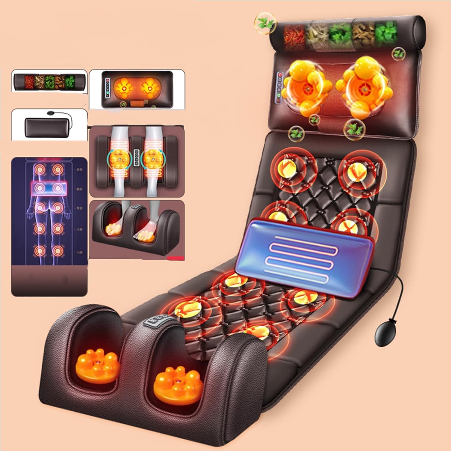 Alfombrilla de masaje térmica con almohadillas de calor, colchón de masaje de cuerpo completo para relajación y alivio del dolor