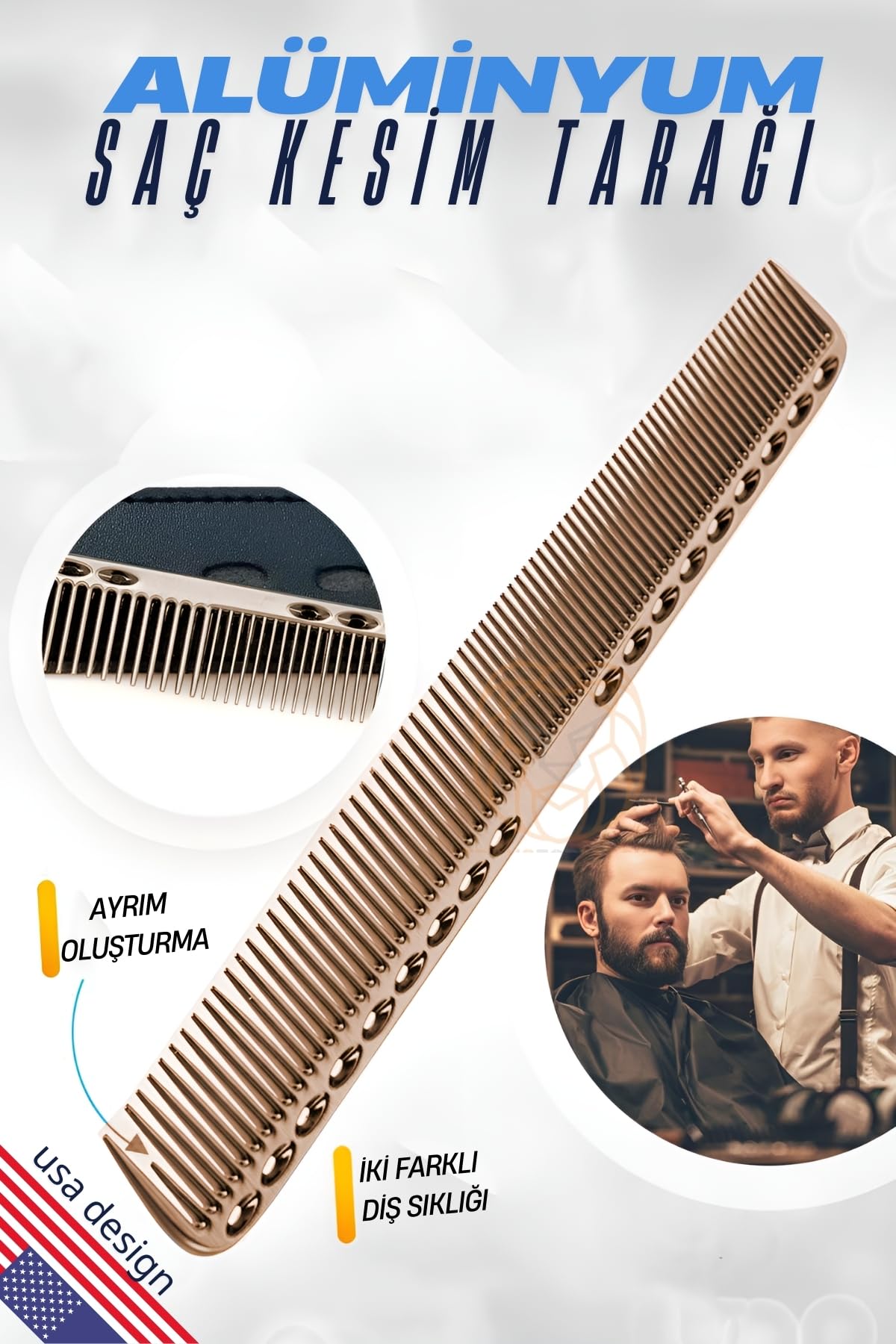 Transformacion Alüminyum Saç Kesim Tarağı, Rose Gold, 21 cm, Profesyonel Saç Şekillendirme ve Düzeltme Tarağı, Anti-Statik