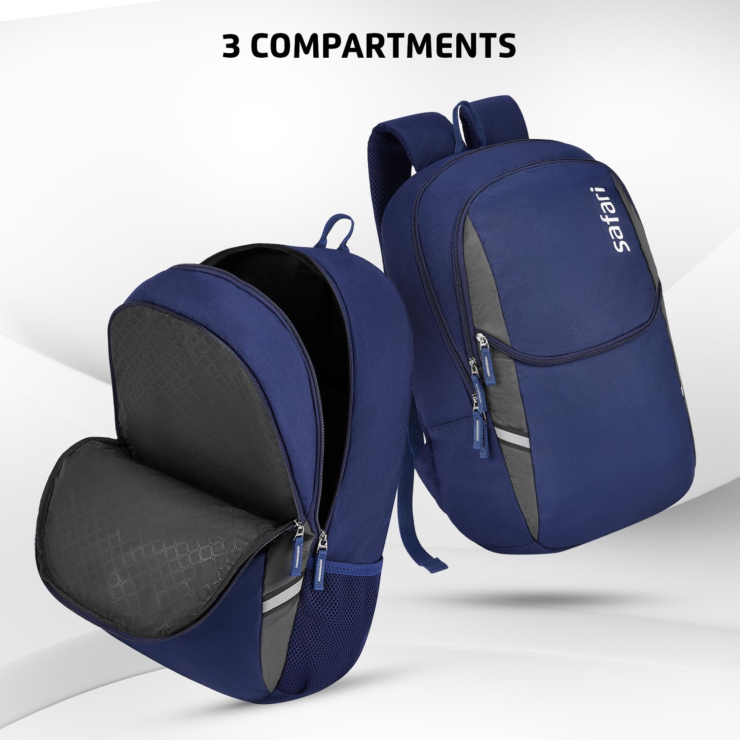 Safari Nudge Laptop Backpack for men & women, school bag for boys and girls, college bag, office bag, travel bag, 3 compartments, Bottle holder, Front pocket, Color Blue