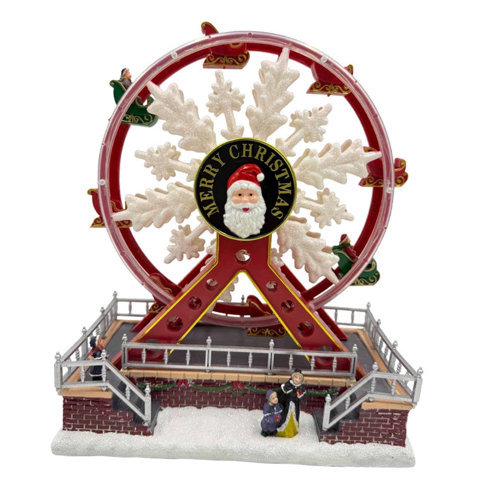 rockible Figurine de Grande Roue Illuminée, électrique Grand Roue Décoration de Noël, Cadeau de Noël avec Musique et Lumières, USB Alimenté, Ornement de Table, Sculpture pour Interieur Exterieur