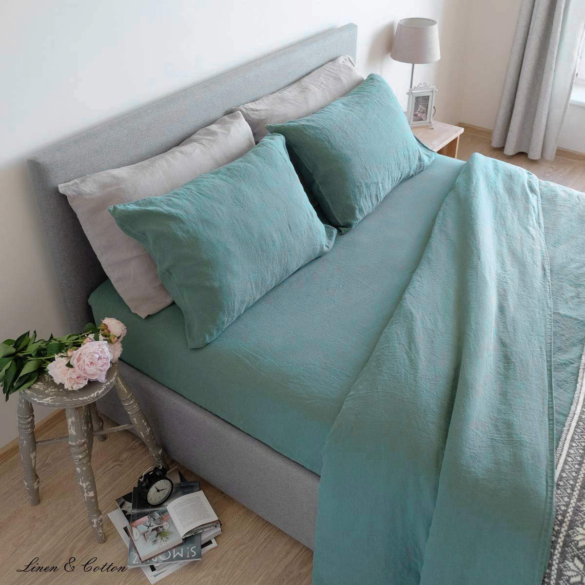 Linen & Cotton Zacht Beddengoed Set Alicia - 100% Gewassen Linnen, Lichtgrijs Grijs (200 x 200 cm) Beddenset Dekbedovertrek Dubbel Bed Twin King Size Single Eenpersoons Tweepersoons Winter Zomer