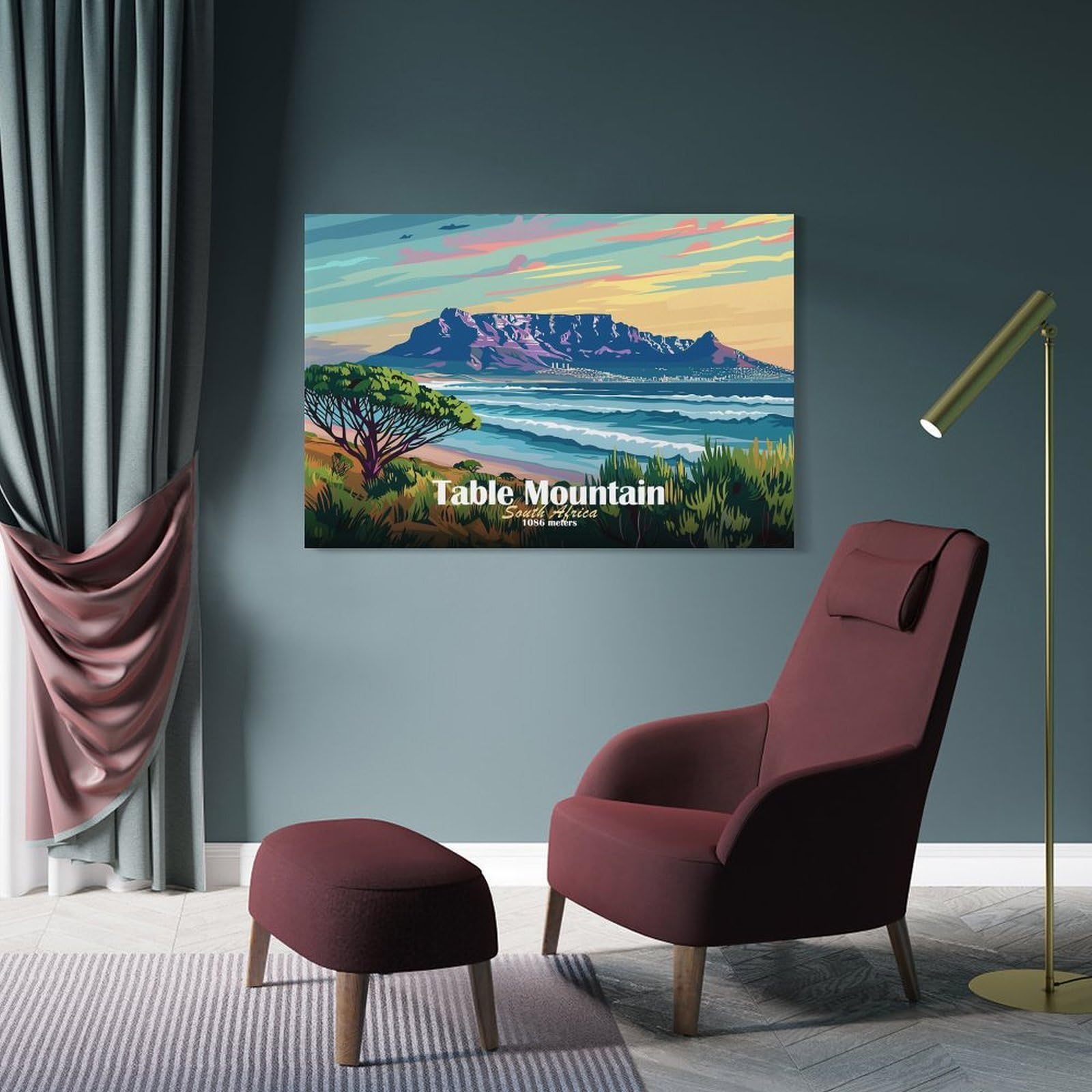 Junmoney Wall Art Print Table Mountain, South Africa, 24x36inch(60x90cm), for Bedroom Decor, Cosy Corners Or Studios, Decorative Wall Art for Cosy Rooms