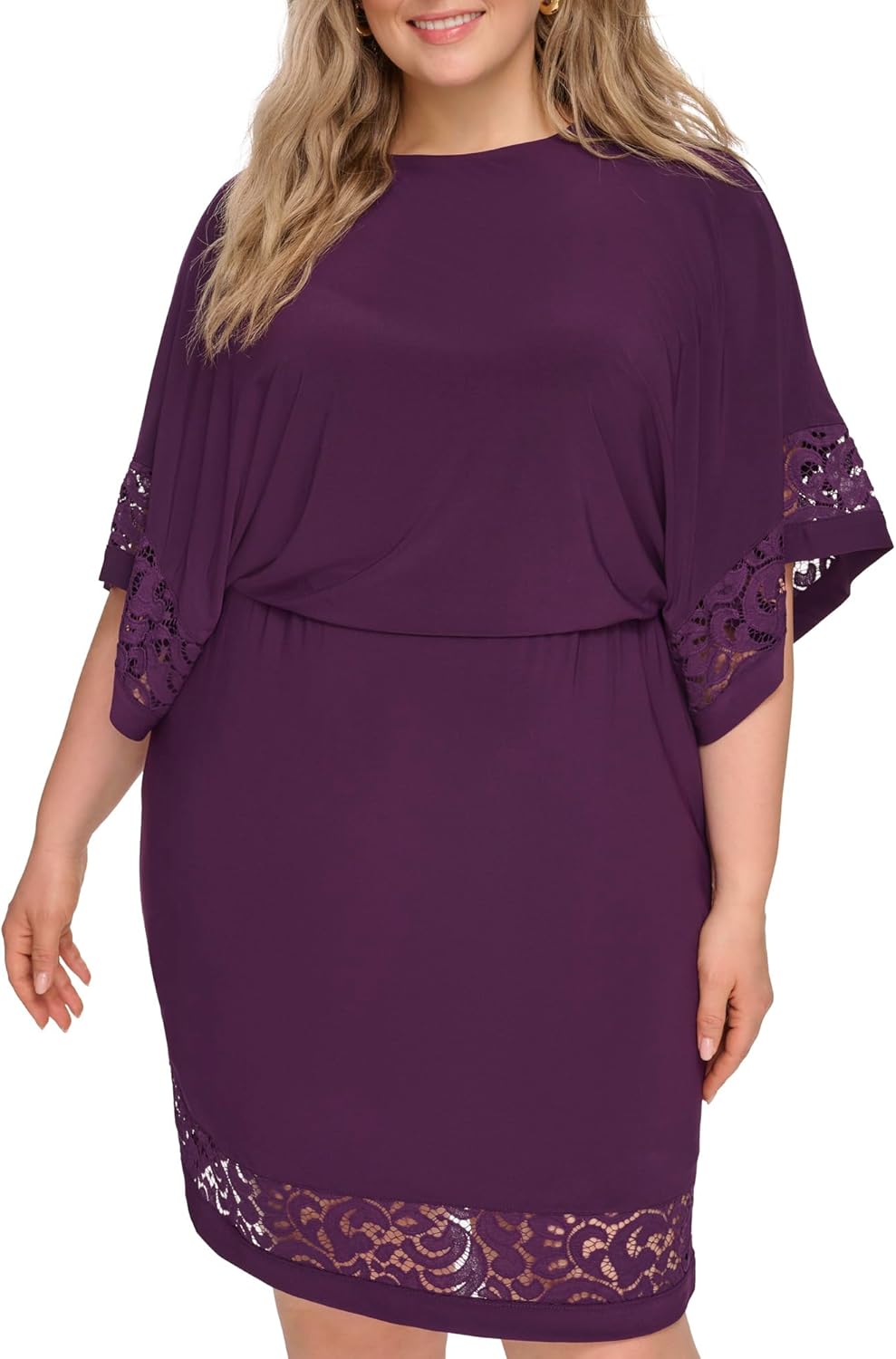 Jessica Howard Womens Lace Trim Knit Mini Dress – Boat Neck Elbow Sleeve Desk to Dinner - Image 5