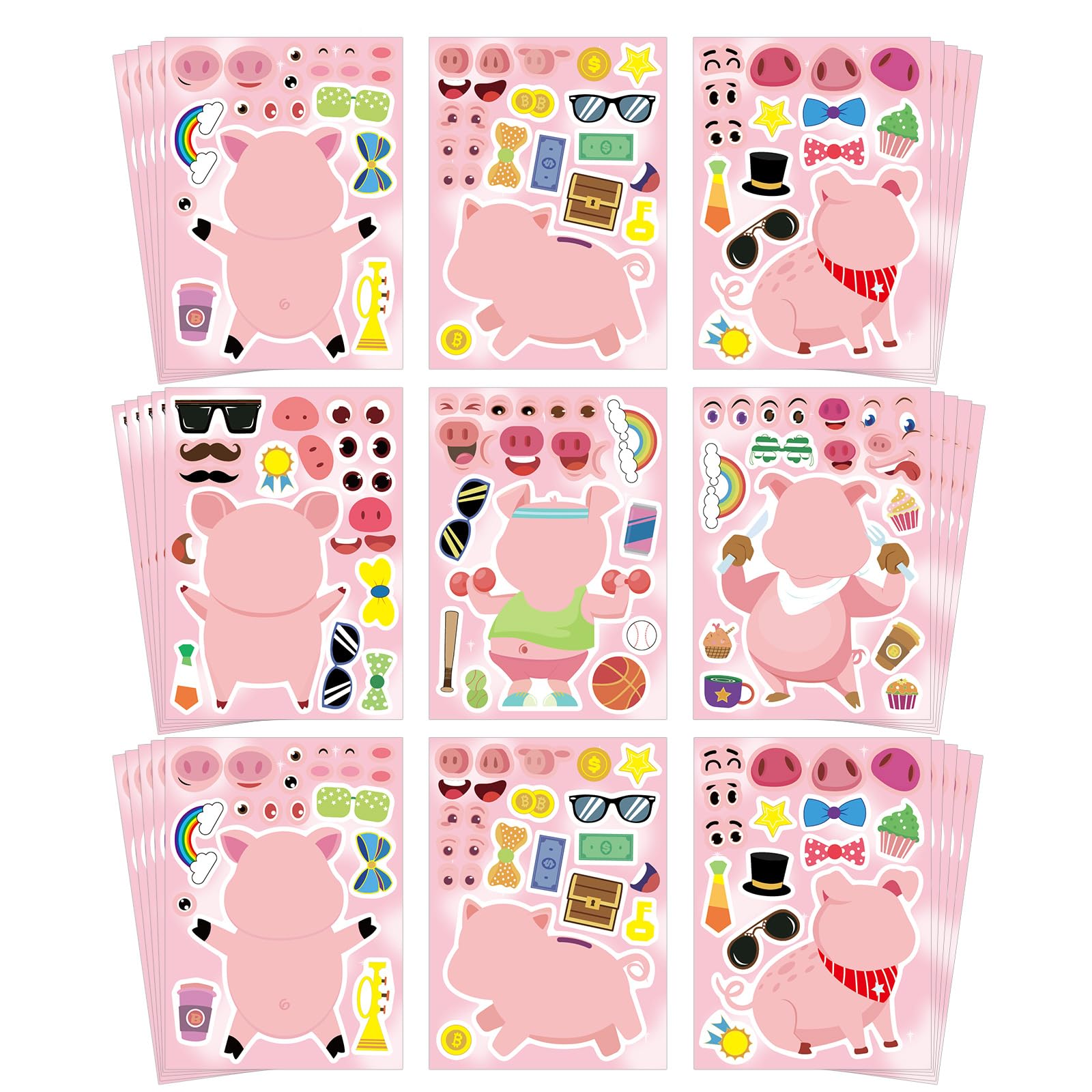 Autocollants Pig Make a Face - Idée de cadeau pour anniversaires et kermesses