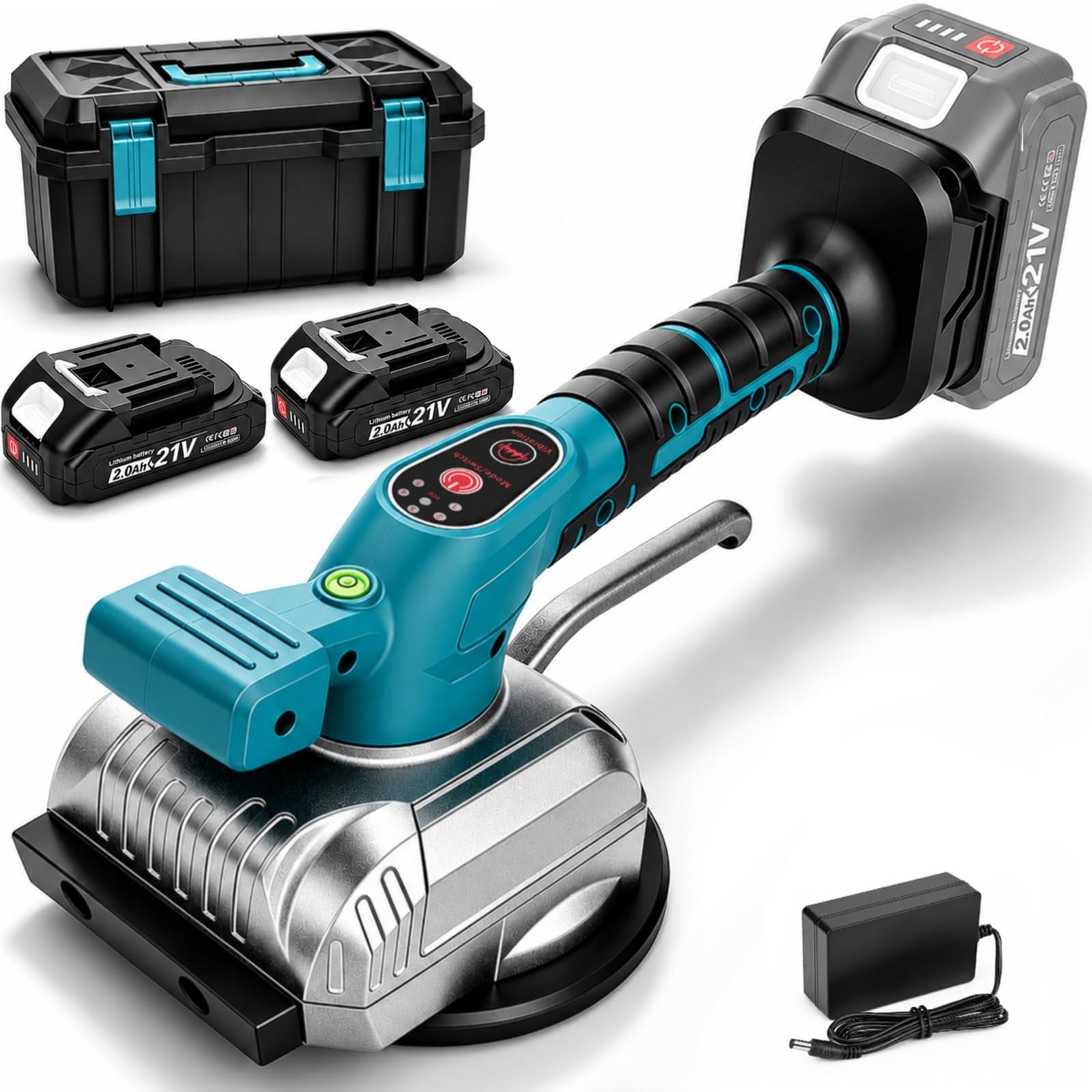 Agitatore per piastrelle con 2 batterie da 2000 mAh, dispositivo vibrante senza fili con potenza di aspirazione di 50 kg, ventosa da 125 mm, 5 velocità fino a 12000 giri/min, sollevatore per