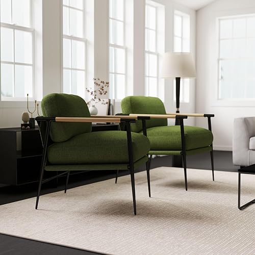 Miniatura 9 de LukeAlon Mid-Century - Silla decorativa de lino ultra suave, con patas de metal, moderna silla de lectura, silla de descanso tapizada cómoda para