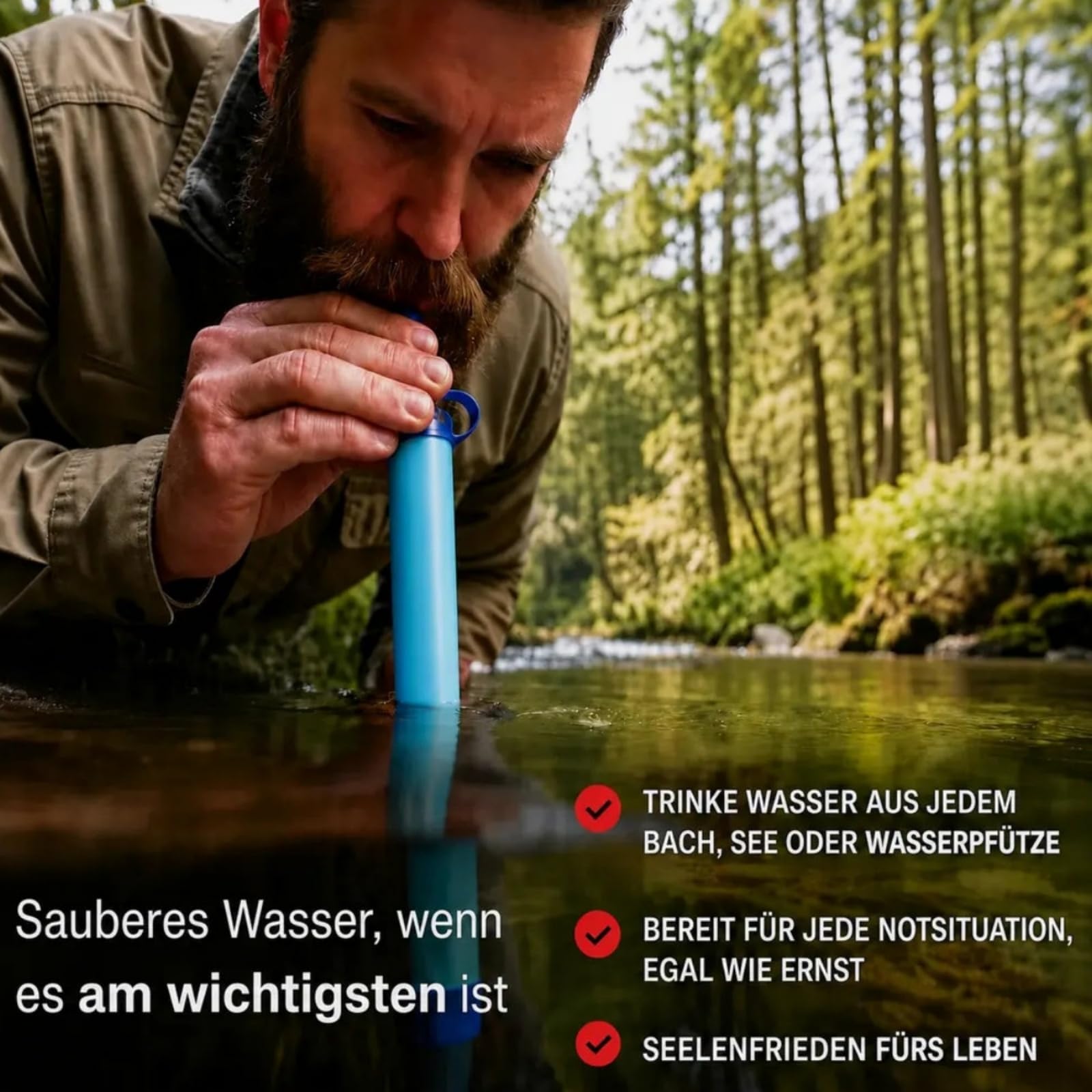 Virest Wasserfilter Outdoor,HYDRO-X1 Notfall Wasserfilter | Tragbarer Outdoor Mehrzweck Wasserfilter für Bach,Berg,Regen und Leitungswasser,Camping Wander Notfall Ausrüstung