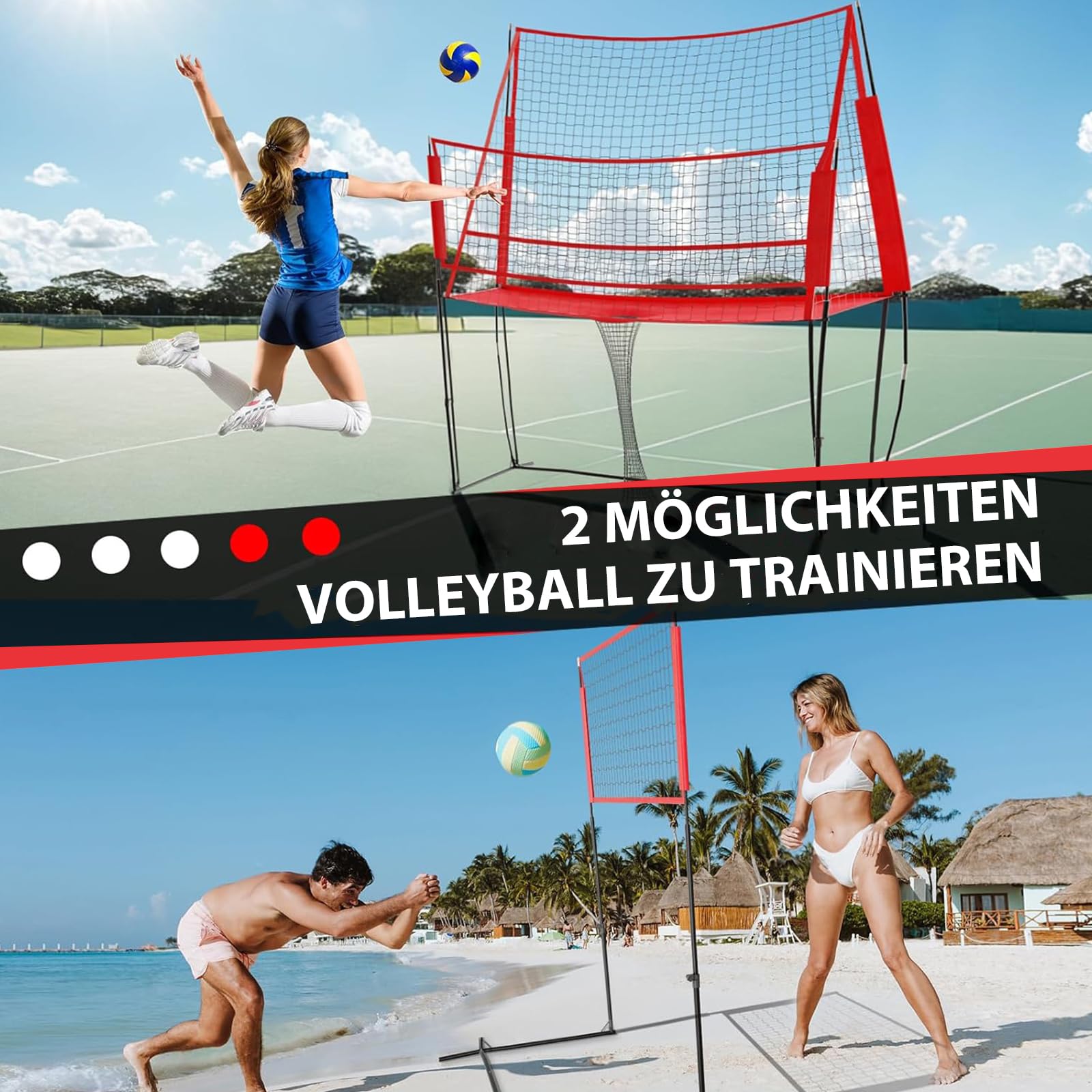Volleyball Rebounder Netz, Verstellbares Volleyball-Trainingsnetz(1,98-2,43 m) FüR Schlag- Und Aufschlagtrainer Mit Tragetasche, Einfache Montage FüR Den Innen- Und AußEnbereich