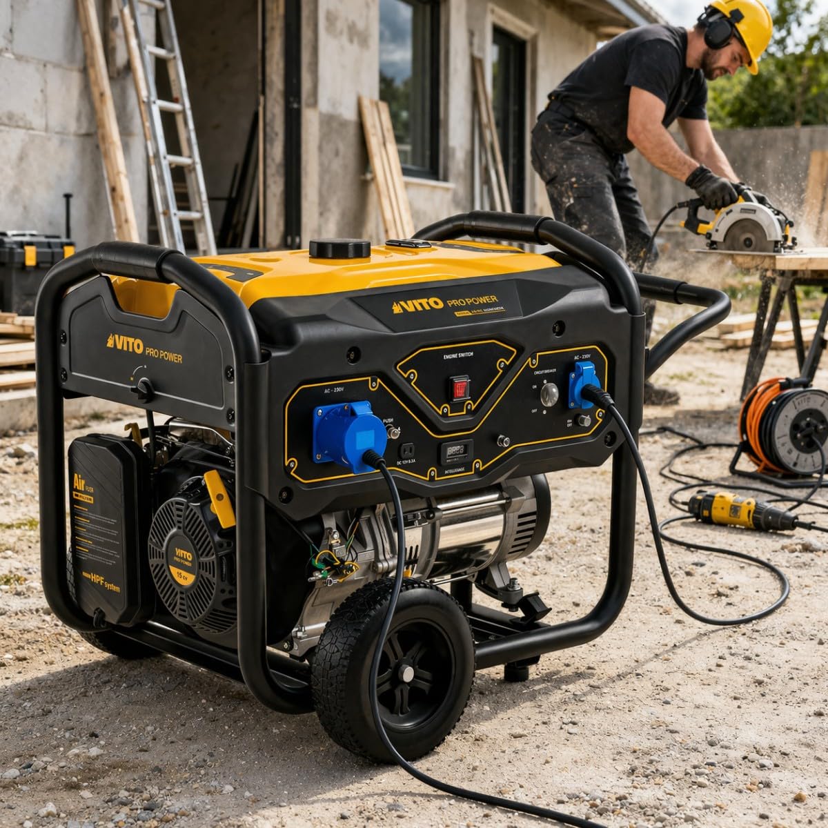 VITO - Generador Gasolina 5.5kVA 15CV Monofásico Arranque manual AVR, depósito 25L, generador eléctrico Casa Astillero
