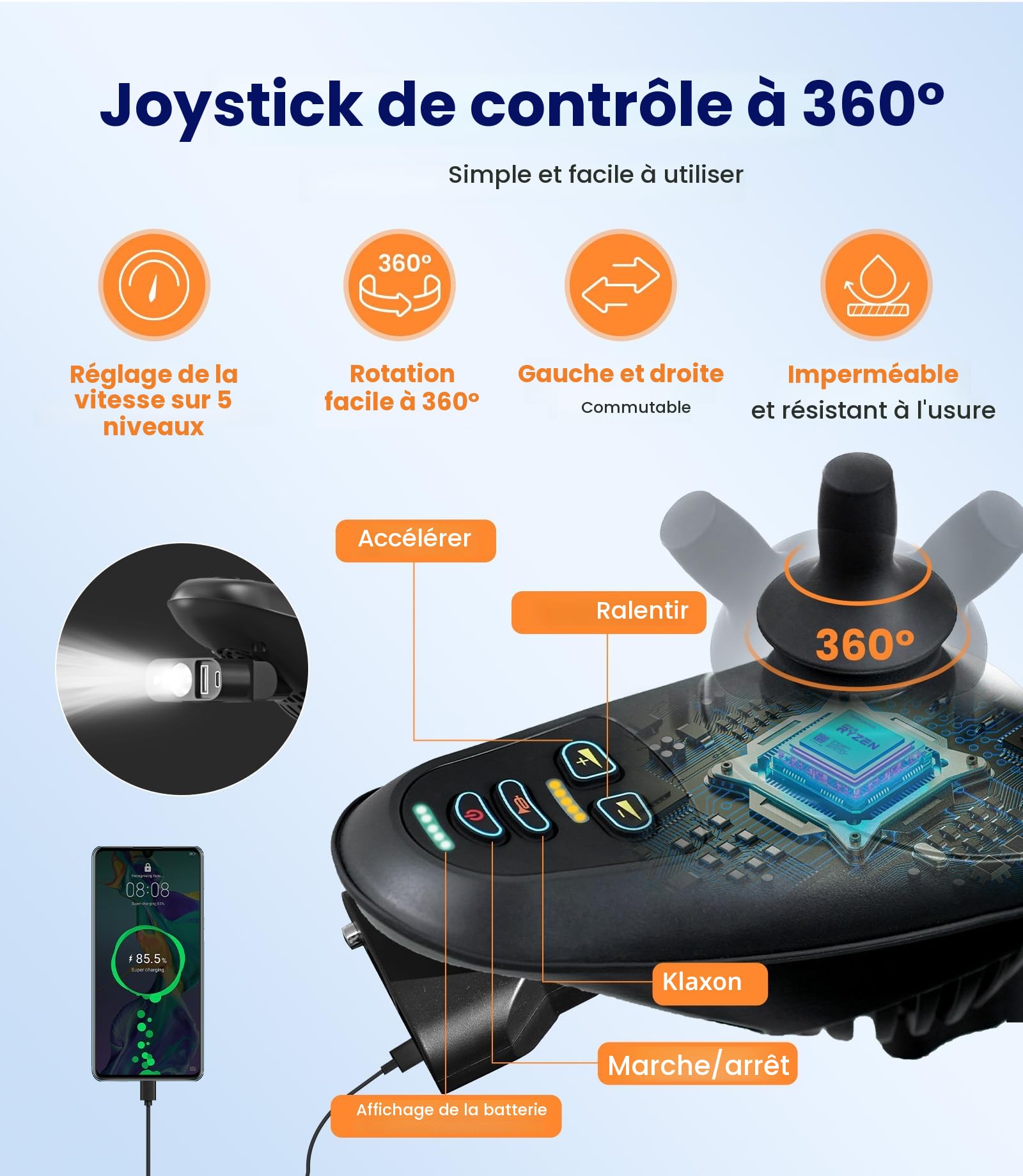 VOCIC V57 Fauteuil roulant électrique pliable avec dossier inclinable 165° | chaise roulante electrique ergonomique léger ,Electric Wheelchair de 30KM pour seniors jusqu'à 150KG,|support de 5 ans