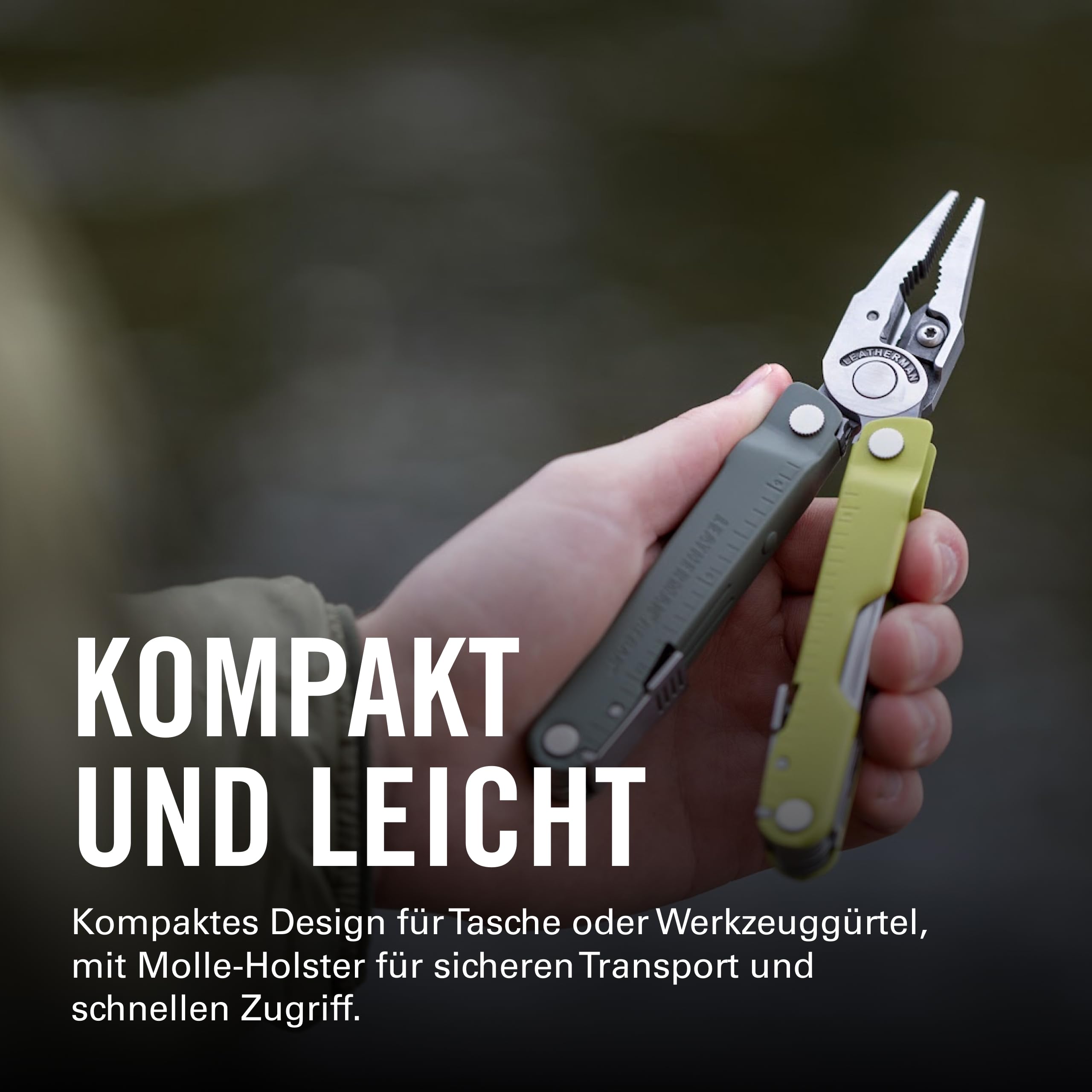Leatherman Rebar Multi-Tool, Edelstahl, Mossy Slate | 17 Werkzeuge für Heimwerker und Camping