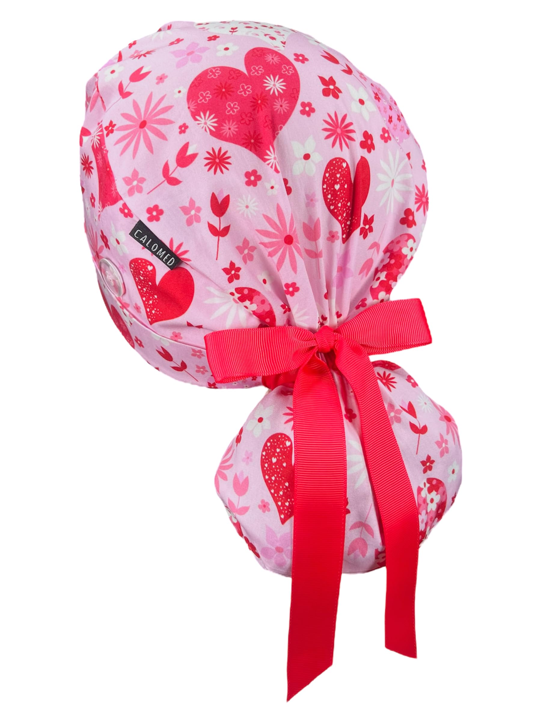 Scrub Cap for Women and Men, Ponytail Scrub Caps, Working Hat, Head Cover with Ribbon Ties and Buttons, Long Hair
