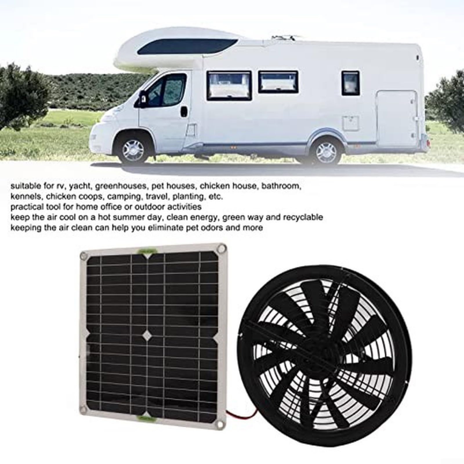 Kit ventola a pannello solare da 12 V, potente ventilatore di scarico da 15 W con motore impermeabile e rete di sicurezza, 3000 giri/min ad alta circolazione dell'aria per camper, yacht