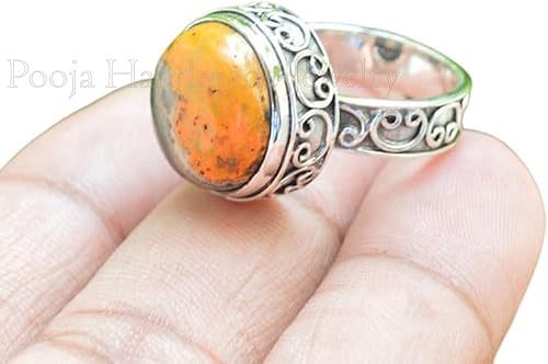 Miniatura 5 de Anillos de jaspe de abejorro de abejorro, anillo de plata de ley 925, anillo hecho a mano, anillo bohemio, anillo de jaspe redondo, anillo de