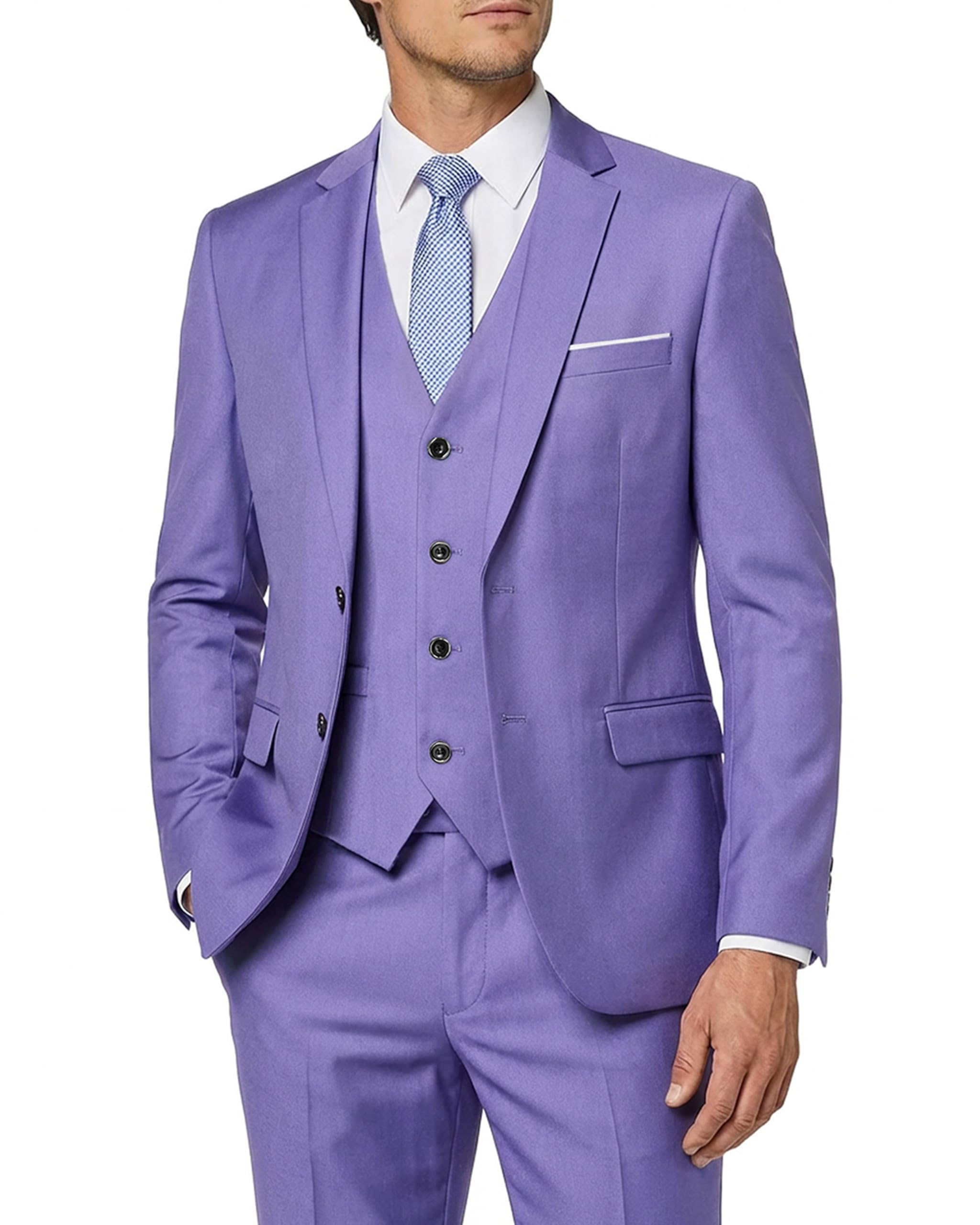 MY'S Men's 3 Piece Slim Fit Suit Set, 2 Button Blazer Jacket Vest Pants with Tie, Solid Wedding Dress Tux and Trousers