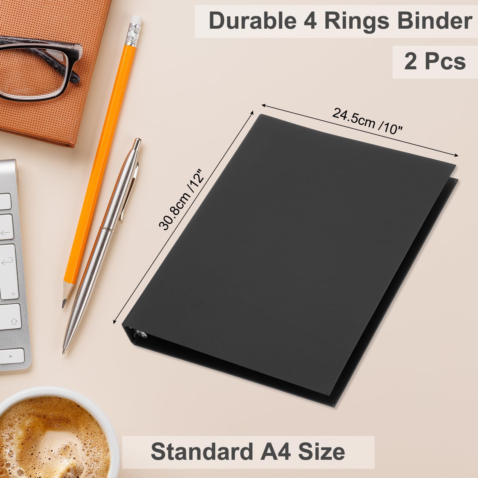 PATIKIL A4 Binder Cover, 2 Pcs 4 Round Ring Binder Protector Kraft Paper Binder Shell Hardcover for Meeting Notebook Folder Black - Image 2