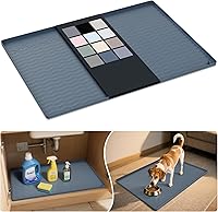 URMONA 31x22 Waterproof Silicone Under Sink Mat - Kitchen Cabinet Shelf Liner, Bathroom Protector, Pet Food Mat (Dark Grey)