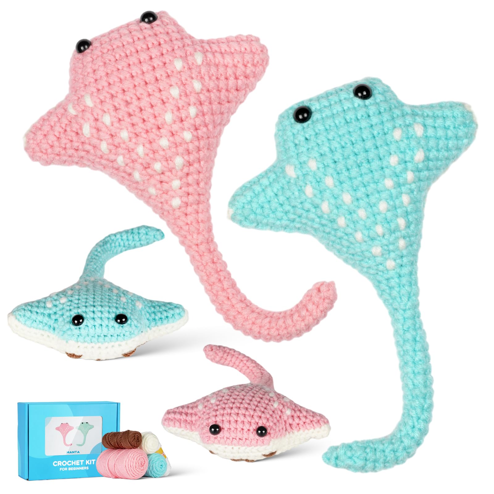 Crochet Kit For Beginners Animal Cat Crochet Kit For Adults Kids, Knitting Kits Complete Crochet Set With Step-by-Step Video Tutorials, 4pcs Cat...