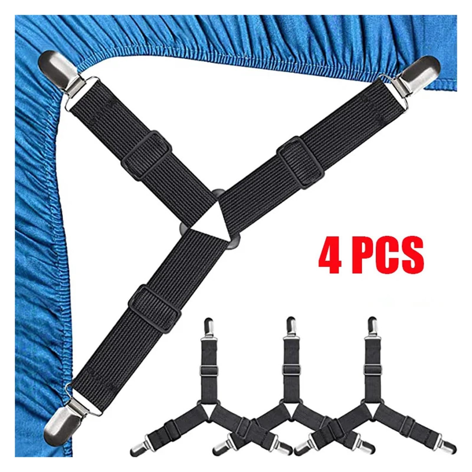 Bettlaken-Greifer, 4er-Pack, Matratzen-Clip-Halter, verstellbar, Schwarz, Weiß(Black)