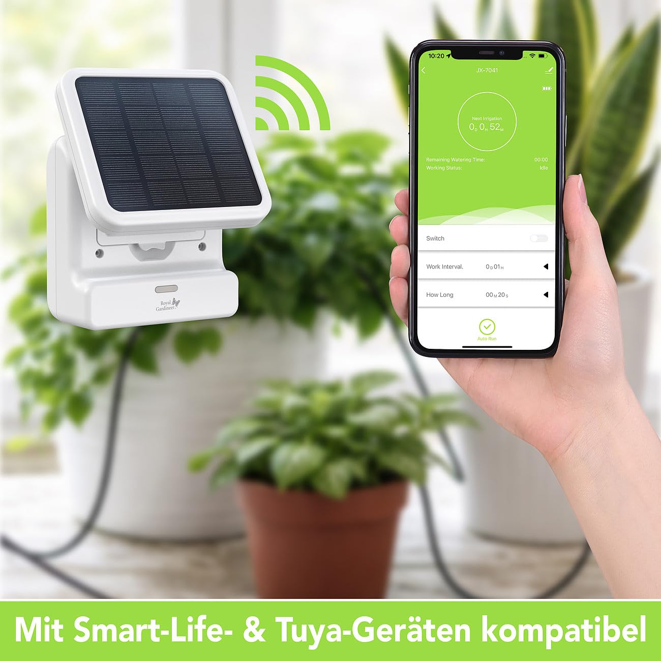 Royal Gardineer Wasserpumpe für Pflanzen: 2er-Set Smartes WLAN-Solar-Bewässerungssystem, Pumpe, 30 l/Std., App (Gartenbewässerungssysteme, Topfpflanzen Bewässerungsysteme)