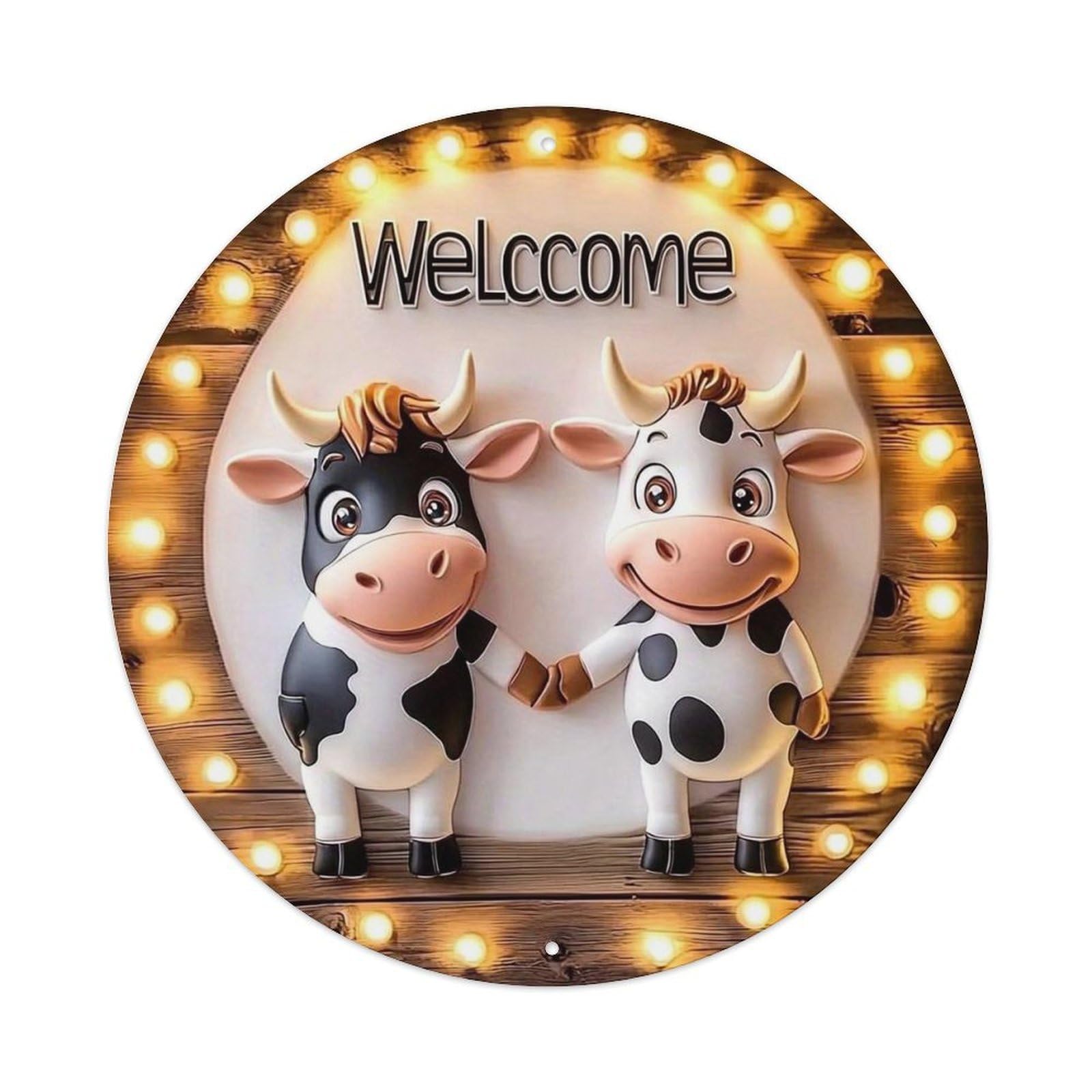 Cute Cows Holding Hands Welcome Sign Tin Sign Metal Poster Vintage Metal Signs for Home Man Cave Bar Cafe Kitchen laundry room Wall Decorations Gift 8x8Inch