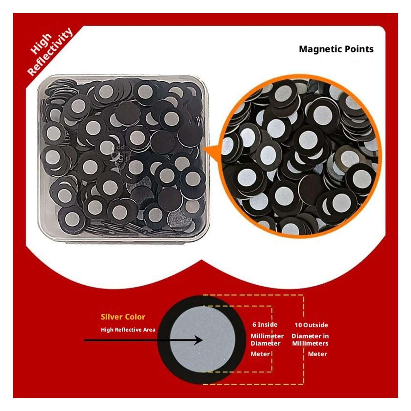 Skaner 3D Śledzenie Magnetyczne Dot Odblaskowe Znaczniki Cele Punkt Odniesienia Do Skanowania 3D Średnica 3-18 MM(100pcs,6/10MM)