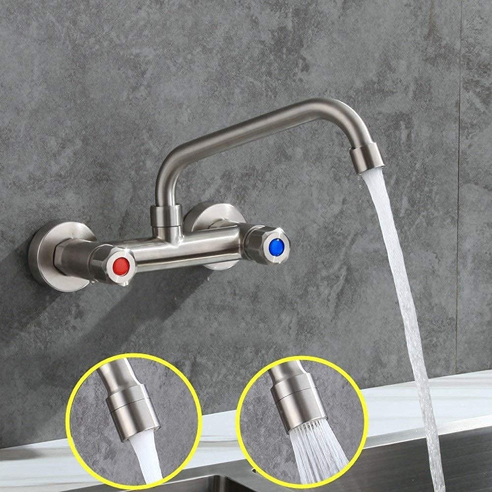 Rubinetti, Rubinetto da Cucina a Parete, Rubinetto Caldo e Freddo, Vasca da Bagno, Rubinetto da Parete in Acciaio Inossidabile 304, Freddo, Caldo (C) (B)