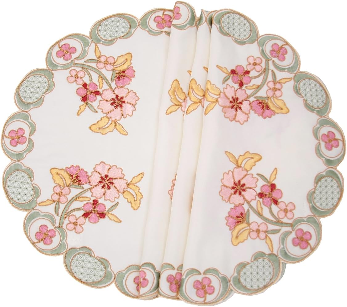 Manor Luxe Primrose Embroidered Cutwork Placemats, 16-Inch Round, Set of 4