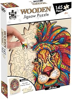 Puzzle Master Wooden Jigsaw Puzzle with Display Stand - Unique Animal-Shaped Wood Puzzle for Adults & Kids - Vibrant Color...