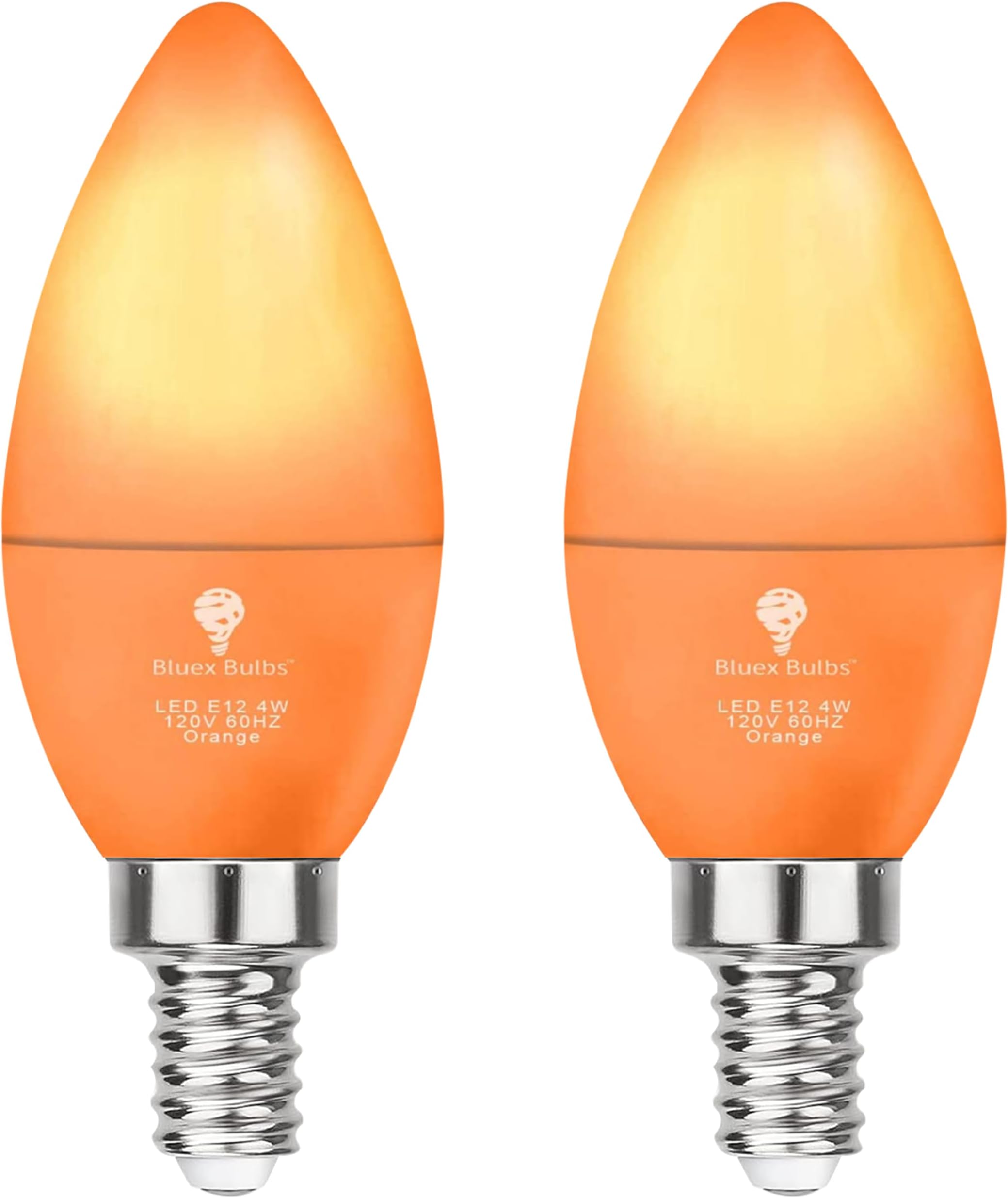 2 Pack BlueX LED Orange Light Bulb - 4W (40Watt Equivalent) - E12 Base Orange LED Bulb, Party Decoration, Porch, Home Lighting, Holiday Lighting, Chandelier Light Bulbs, Candelabra Bulbs