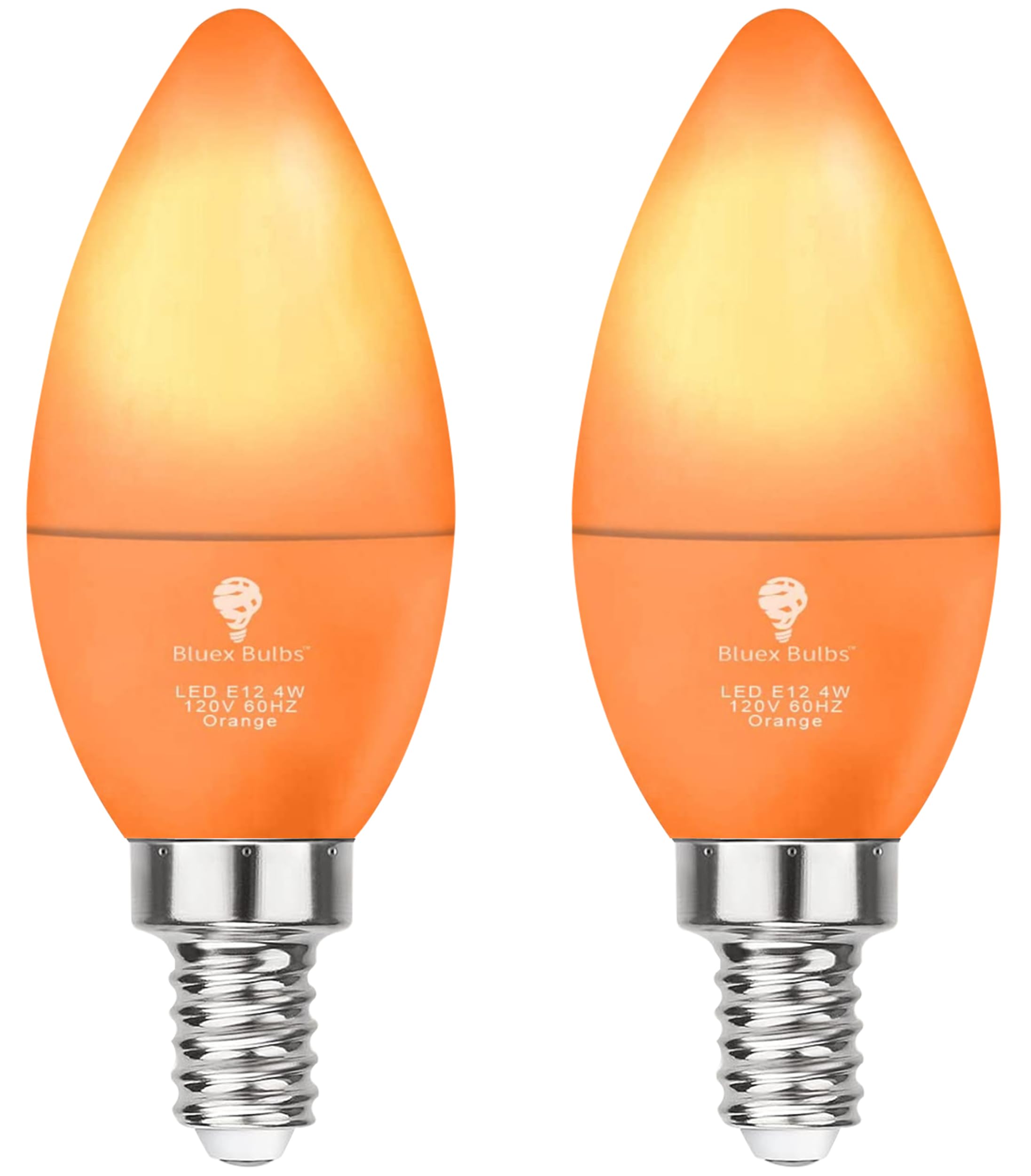 2 Pack BlueX LED Orange Light Bulb - 4W (40Watt Equivalent) - E12 Base Orange LED Bulb, Party Decoration, Porch, Home Lighting, Holiday Lighting, Chandelier Light Bulbs, Candelabra Bulbs
