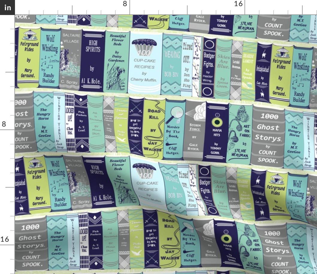 Spoonflower Fabric - Library Books Aqua Cotton Quilt Printed on Petal Signature Cotton Fabric by The Metre - Sewing Quilting Apparel Crafts Decor