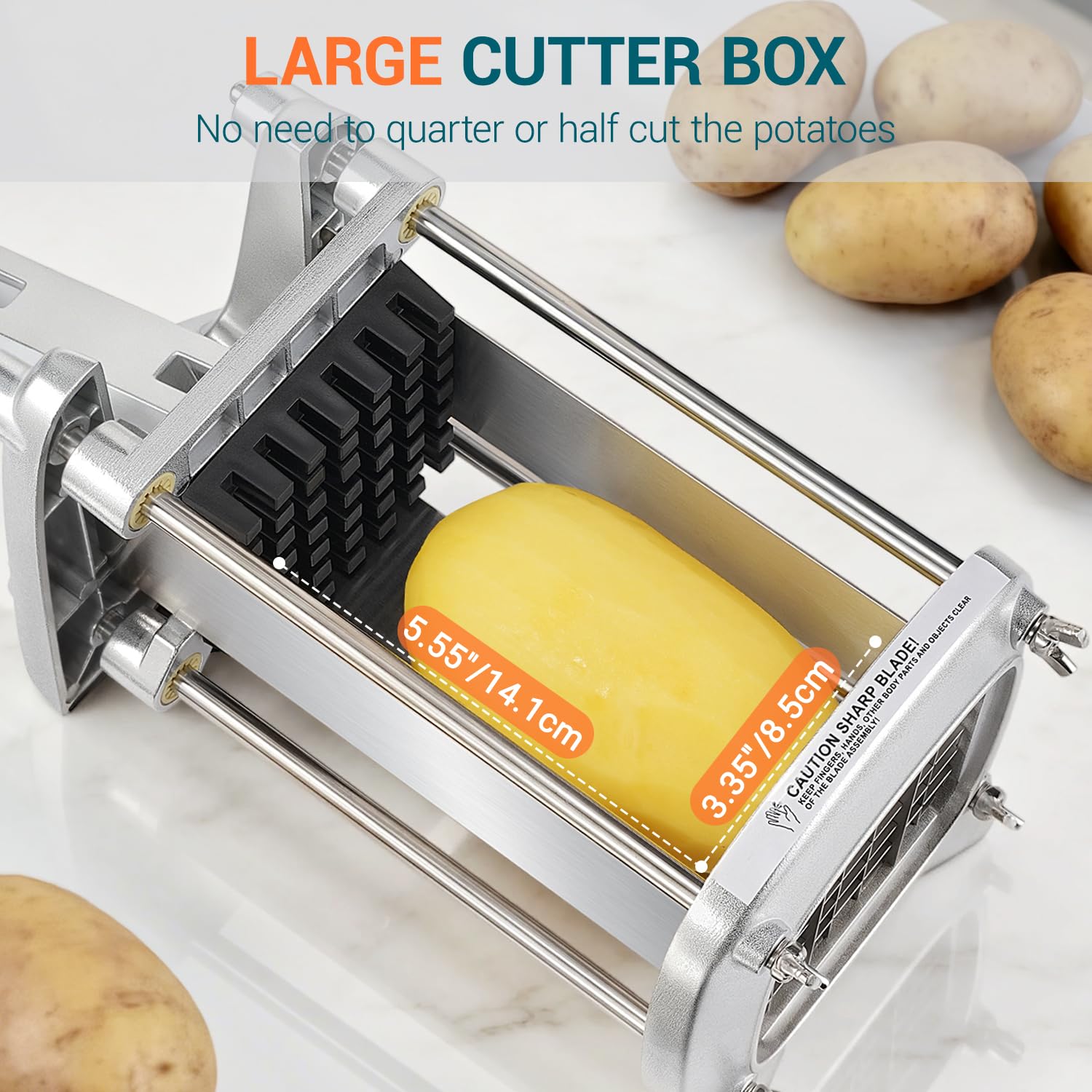 Sopito Cortador de patatas Corta Patatas Fritas Profesional | con Cuchillas de Acero Inoxidable de 6 mm, 9 mm y 12 mm para Verduras y Frutas, Plata