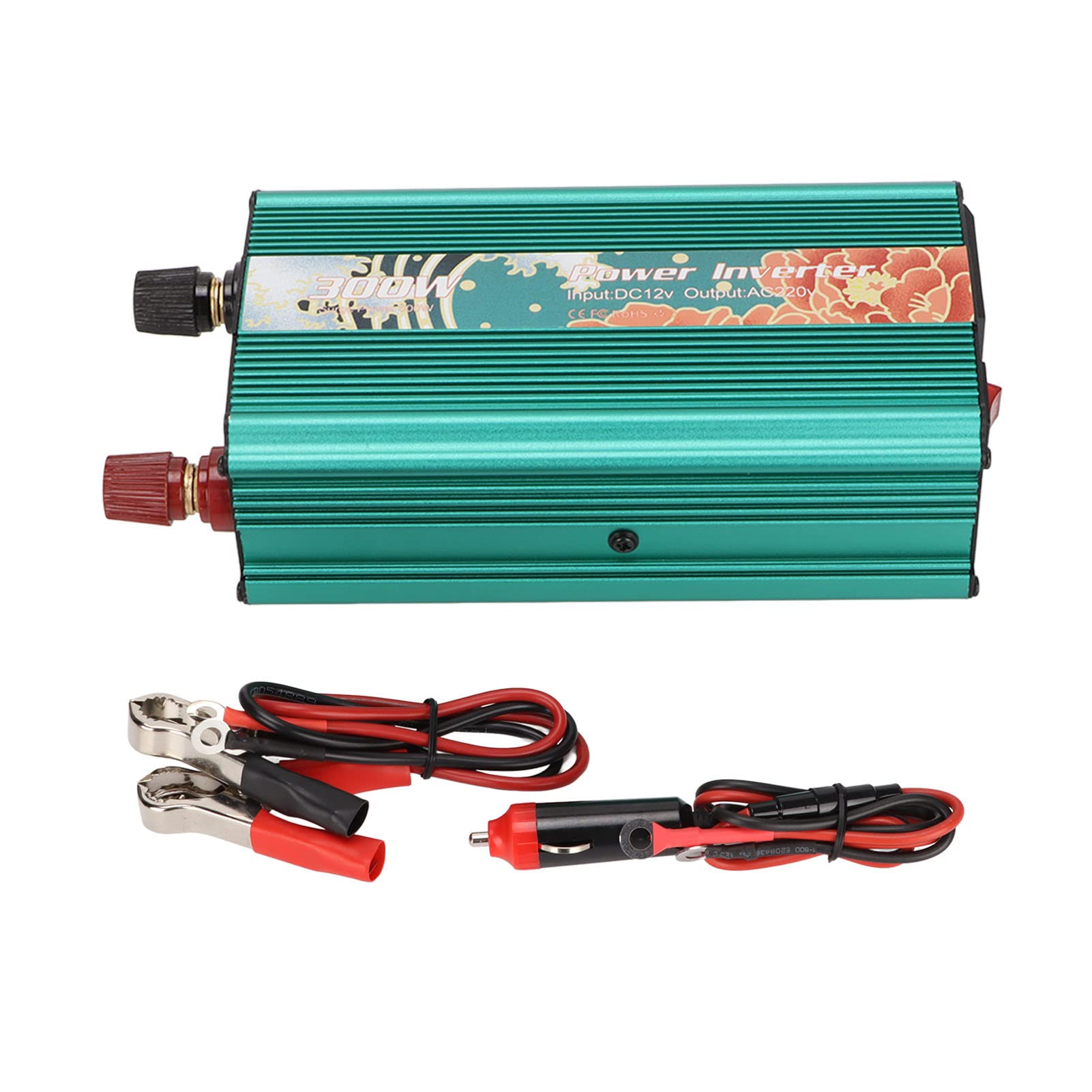 Convertitore di Potenza Intelligente Multiuso da 300 W con Motivo Peonia per Ricarica da Auto in Movimento Trasvertitore CA in Lega di Alluminio da 12 V a 220 V