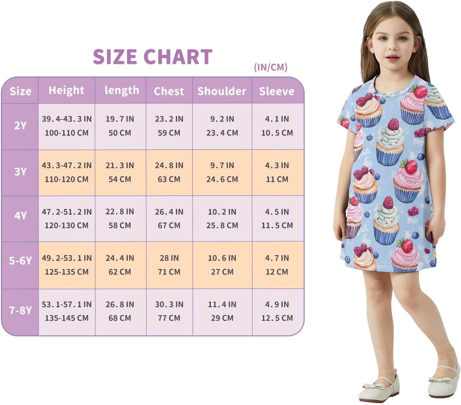 Painted Cupcake Girls Dresses Summer Dresses for Girls with Cotton Short Sleeves for Casual a Line Dress Size 2-8Y