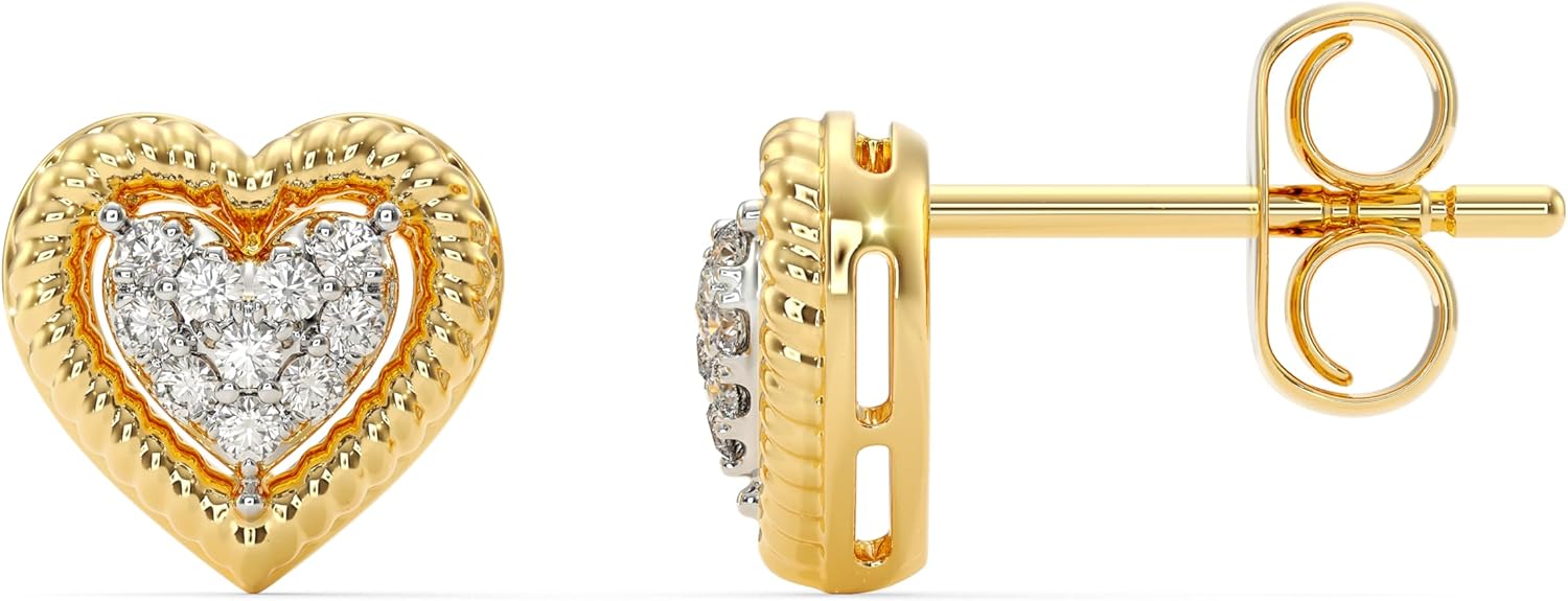 Heart Diamond Stud Earrings for Women, 1/8 Carat Lab Grown Diamond Studs, 925 Sterling Silver Jewelry with 14K Gold Vermeil, Hypoallergenic Gold & Sterling Silver Earrings, Jewelry Gift Box