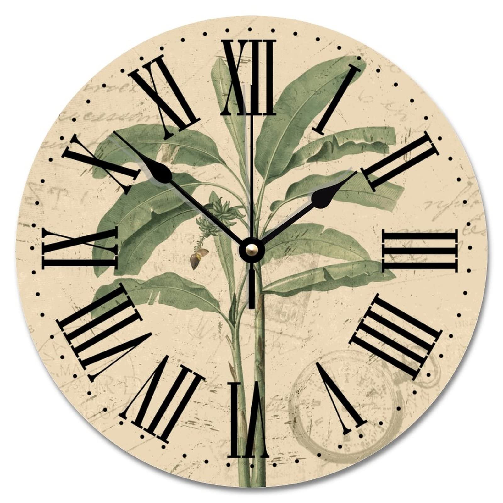 Horloge murale ronde rustique palmier avec finitions soignées pour décoration élégante