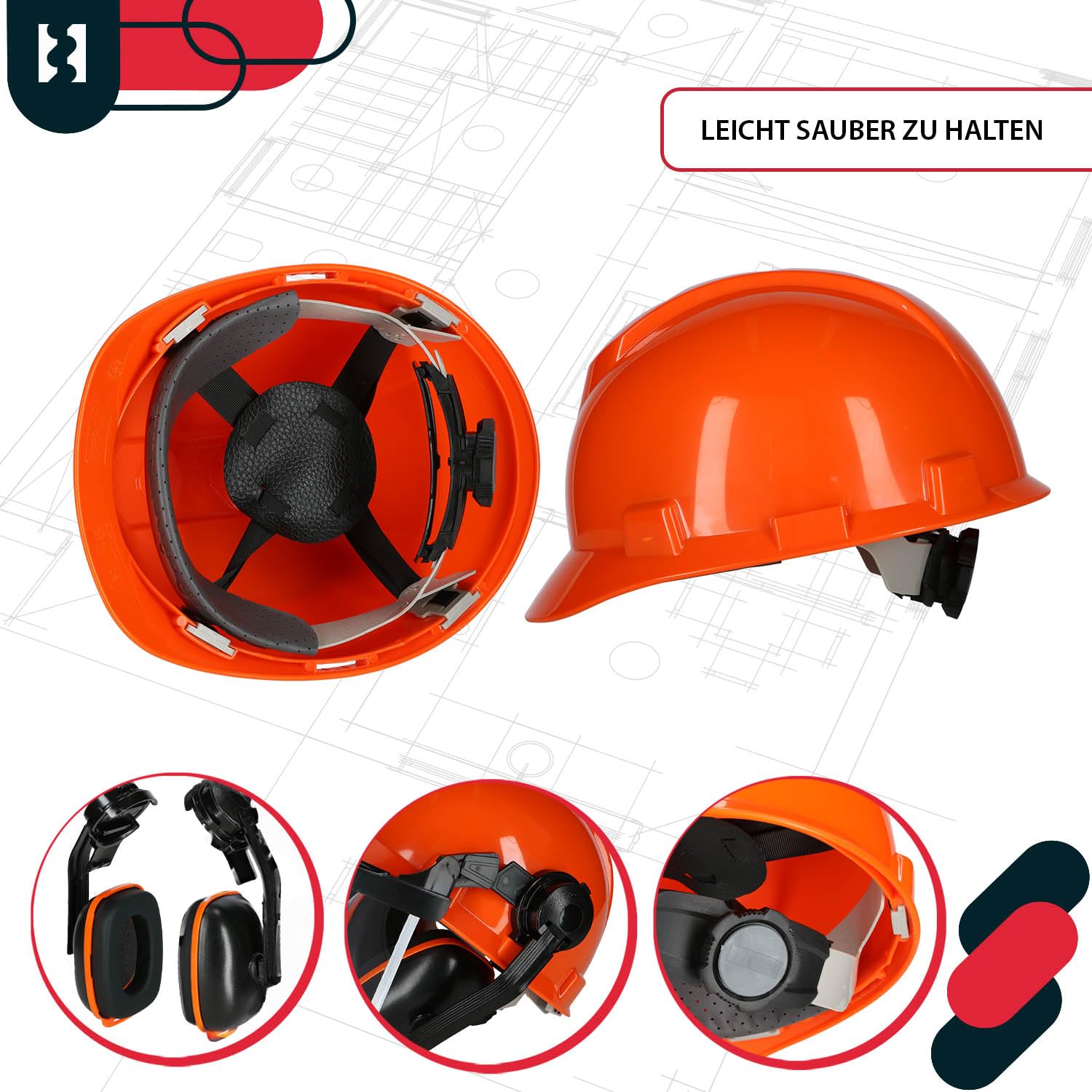 KOTARBAU® Schutzhelm mit Gehörschutz und Visier Kompletter Satz