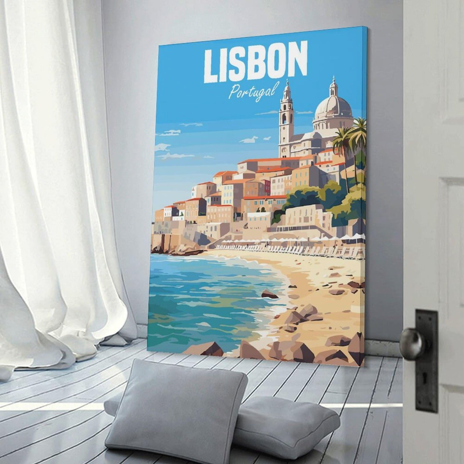Junmoney Decorative Canvas Print Lisbon Portugal, 20x30inch(50x75cm), for Entrance Spaces, Stair Walls Or Halls, A Neat Decor Update for Hallways