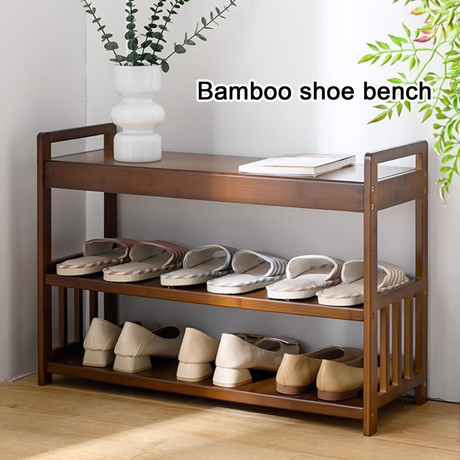 Generico Panca Porta Scarpe a 2 Ripiani in bambù - Organizzatore Stabile per l'ingresso, Ideale per Porta d'ingresso, Camera da Letto, Soggiorno, corridoio - Design Semplice (39 cm/15,3 Pollici)
