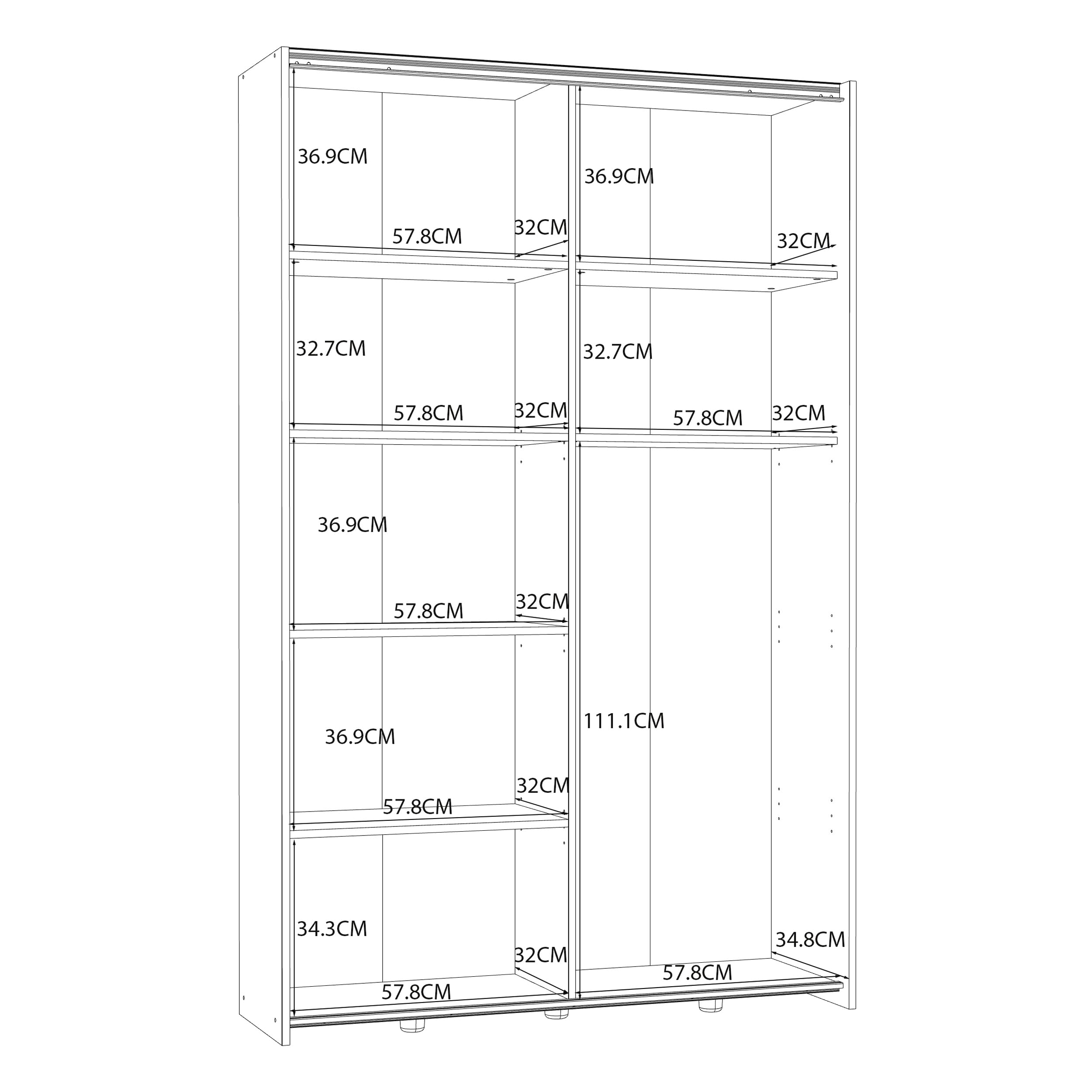 Forte OZZULA Kleiderschrank 120, 2-türiger Schwebetürenschrank, Einlegeböden und Kleiderstange, Holzwerkstoff, Sonoma Eiche Holzdekor, Weiß, 120,1 cm breit, 190,5 cm hoch, 41,6 cm tief