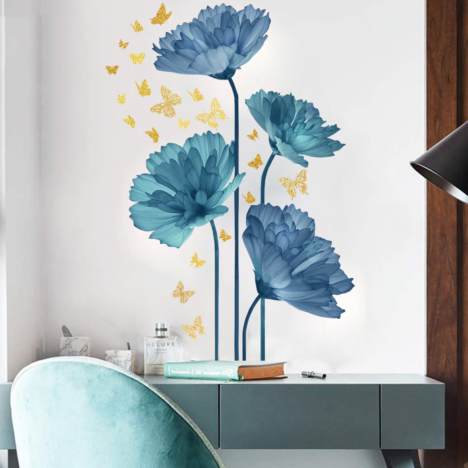 Flower Wall Decals Peel and Stick DIY Floral Wall Decals Removable Flower Wall Stickers Murals Vinyl Butterfly Walls Decal for Girls Bedroom Living Room Bathroom Walls Art Decor