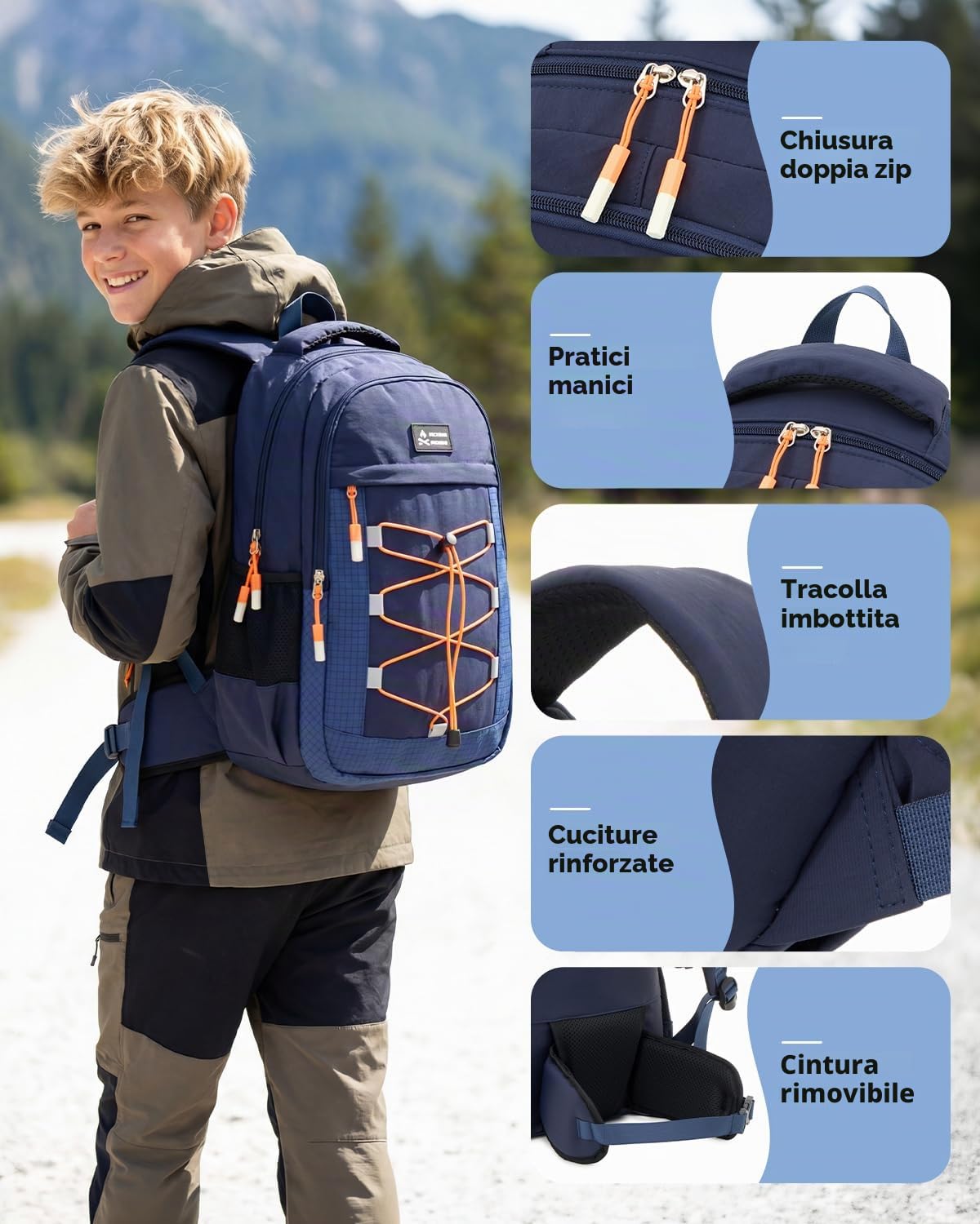 Amythe Zaino Outdoor Unisex Escursione Viaggio | Zaino Trekking Adolescente 21L Leggero Impermeabile Cintura Rimovibile Campeggio