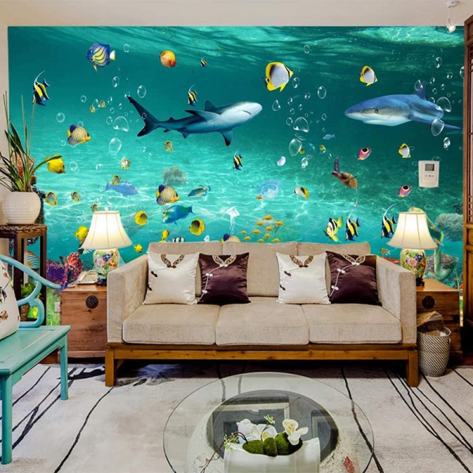Carta Da Parati 3D Mondo Sommerso Squali Carta Da Parati Camera Letto Moderna Fotomurali 3D Gigante Murale Decorazione