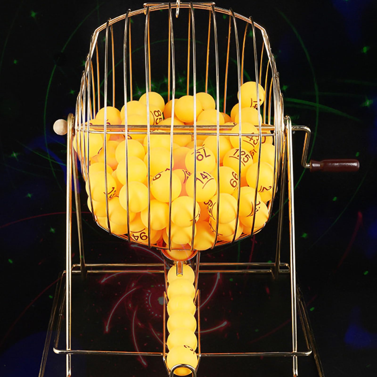 Juego de Bingo Manual con Jaula (Bolas no Incluidas): Capacidad para 150 Bolas con Soporte metálico de Doble Capa, Jaula giratoria Profesional Grande para Fiestas Familiares,Gold
