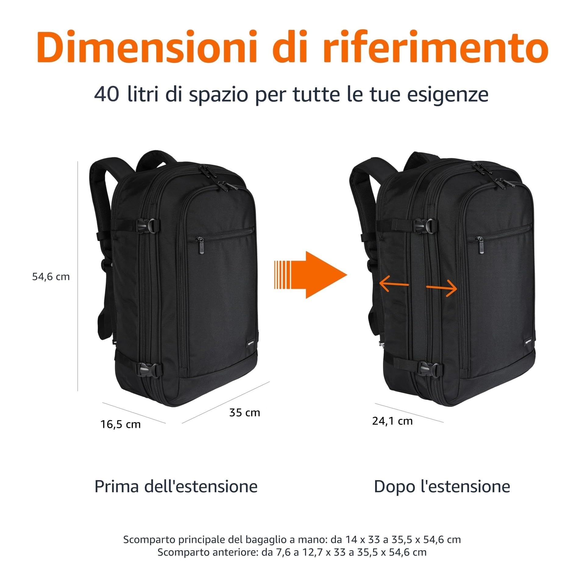 Amazon Basics - Zaino da viaggio/bagaglio a mano