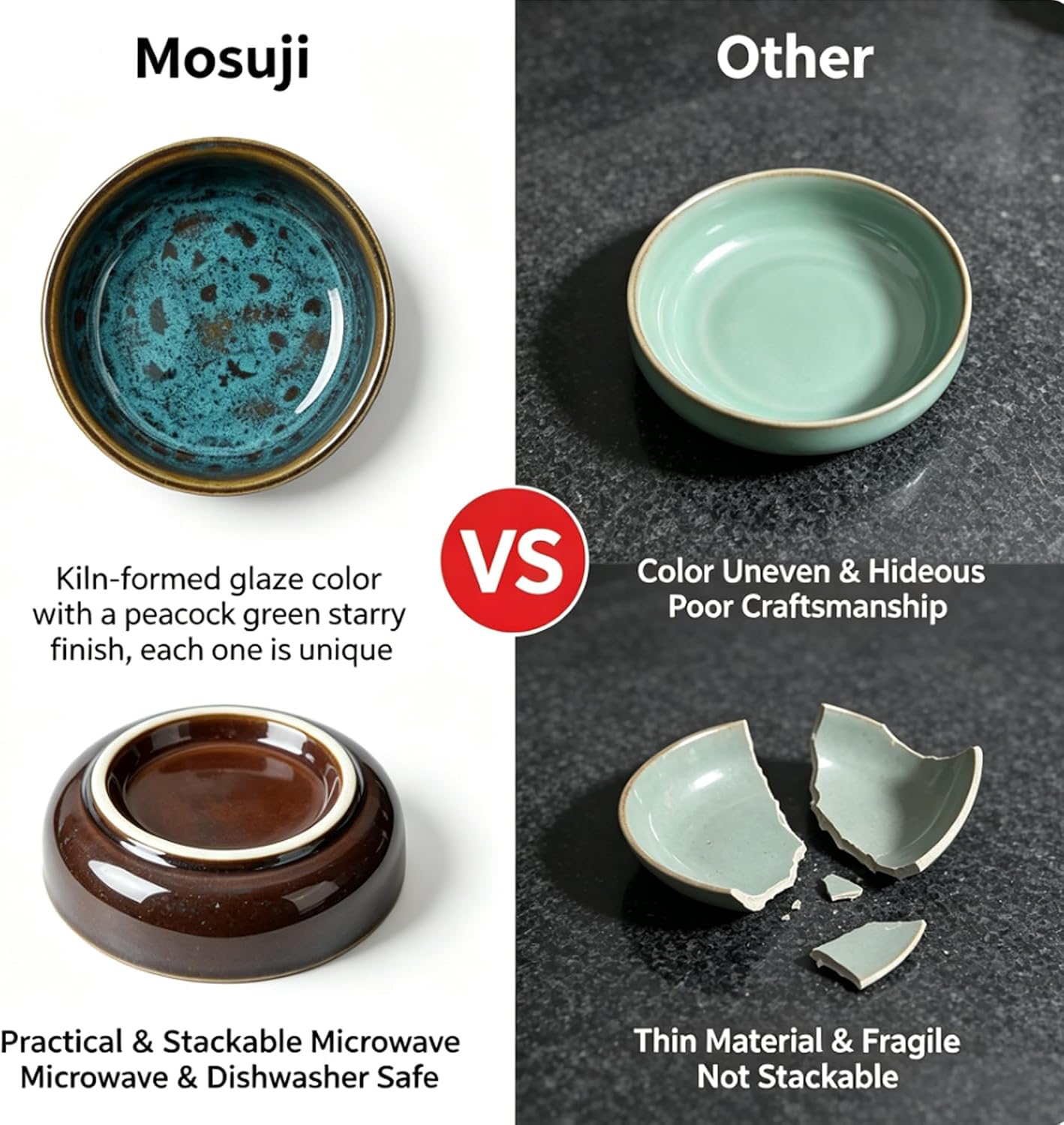 Ceramic Soy Sauce Dishes Set of 6, 3.35" Dipping Bowls with Reactive Glaze, Small Sauce Bowls for Sushi, Condiments, Microwave & Dishwasher Safe
