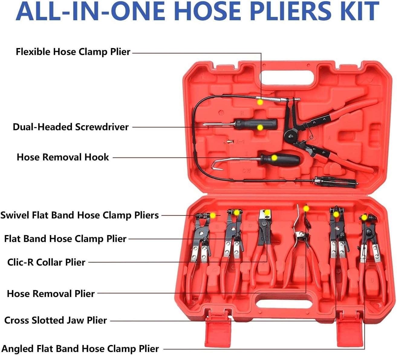 9Pcs Hose Clamp Ring Plier Clip Set Flexible Cable Plier Swivel Jaw Tool Remover Auto Hand Tool Set