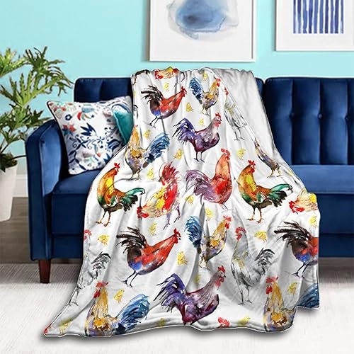 Acogedora manta de franela para hombres y mujeres, compatible con acuarela de gallo y pollo, manta ligera y mullida tamaño Queen King, manta disponible en Yaxa Peru